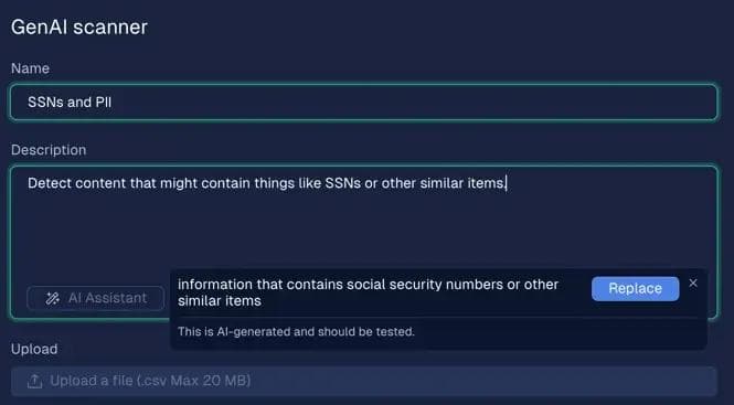 GenAI scanner message box