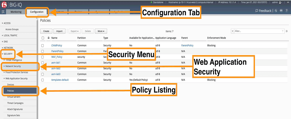 Figure 2: View many WAF policies across your deployments for quick insight and share in audits for fast compliance
