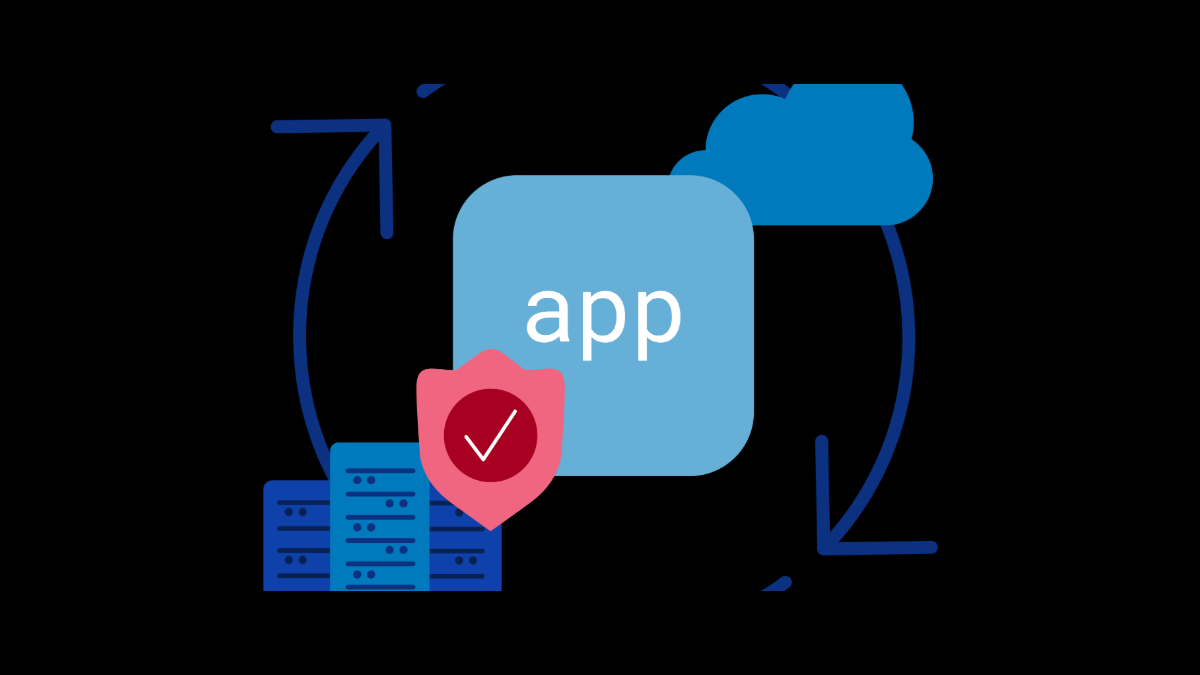 App cube with shield with a checkmark