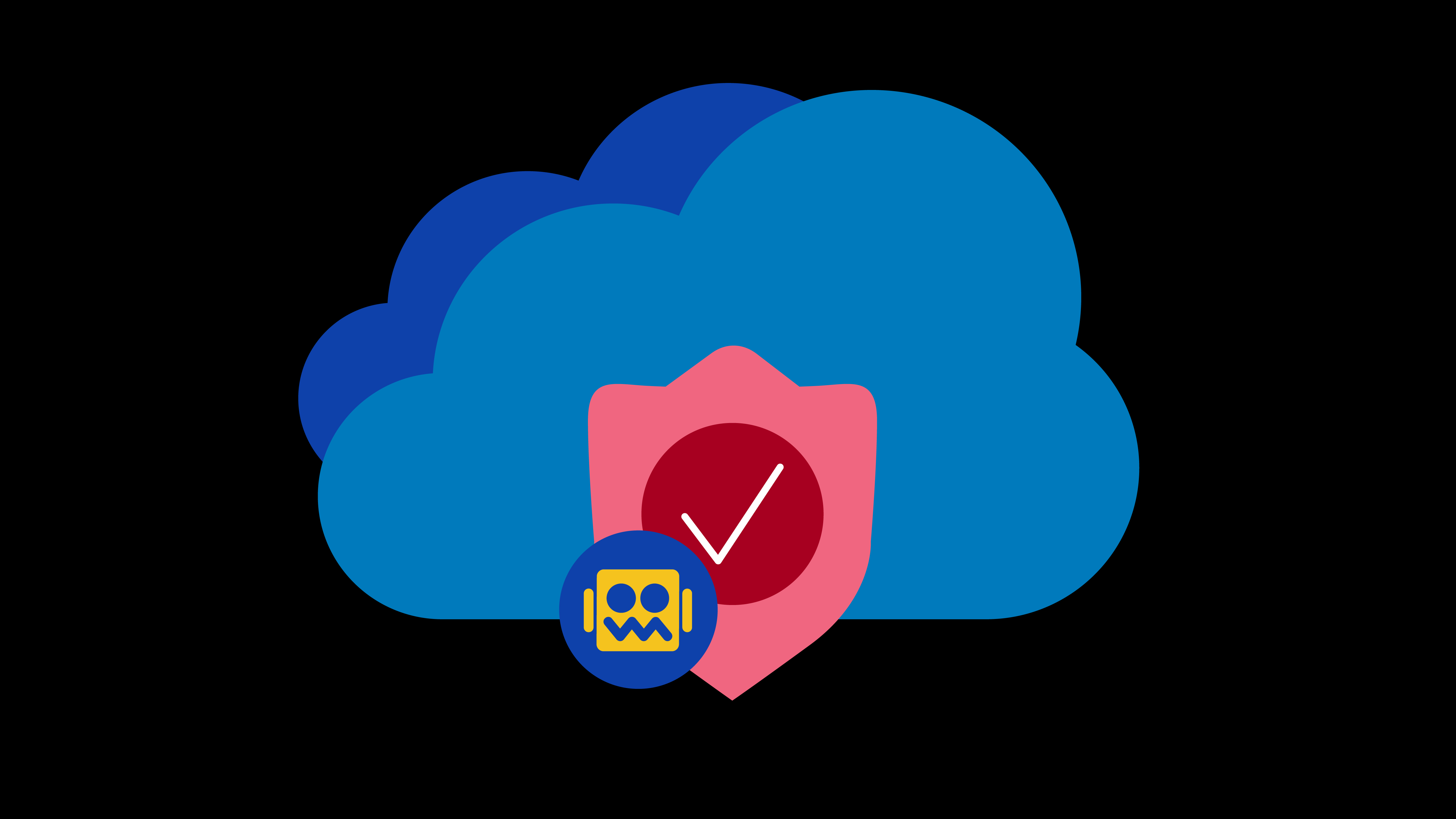 shield with a checkmark and bot head