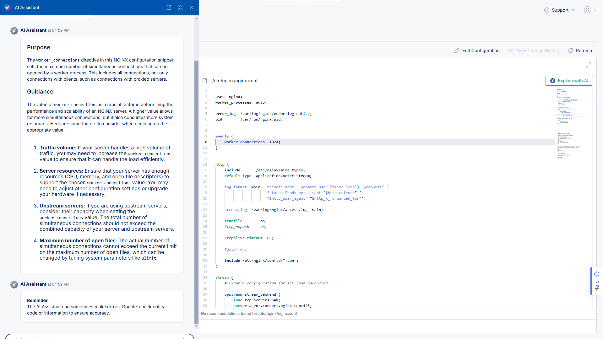 AI assistant NGINX configuration