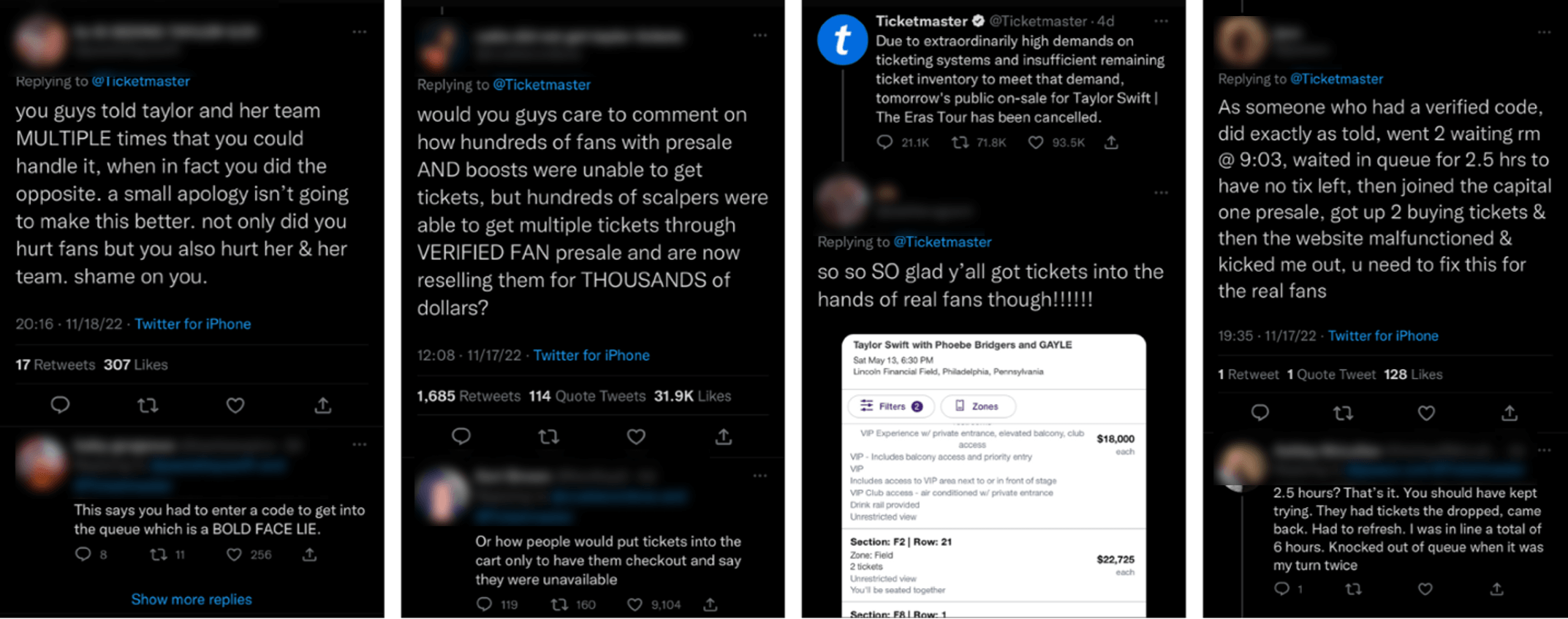 Figure 1. Frustrated would-be customers who lost out on concert tickets due to reseller bots. Source: Twitter.