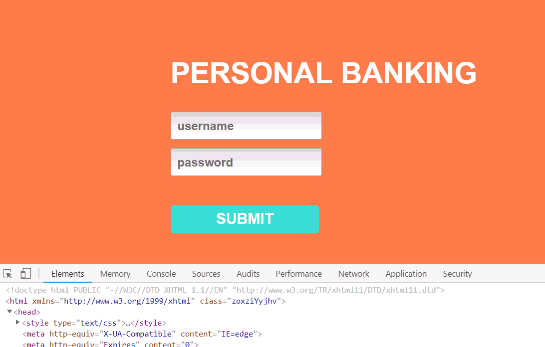 Figure 5. Gozi uses an external script to send the victim's credentials within the script's "src" (beneath the <head> tag for a second before being removed )