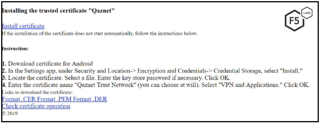 Figure 4. Translated version of the website with basic instructions on how to install the certificate