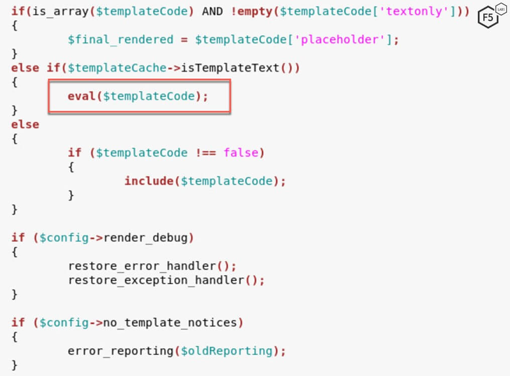 Figure 7. vBulletin source code $templateCode variable contains information regarding which file to use to create the template