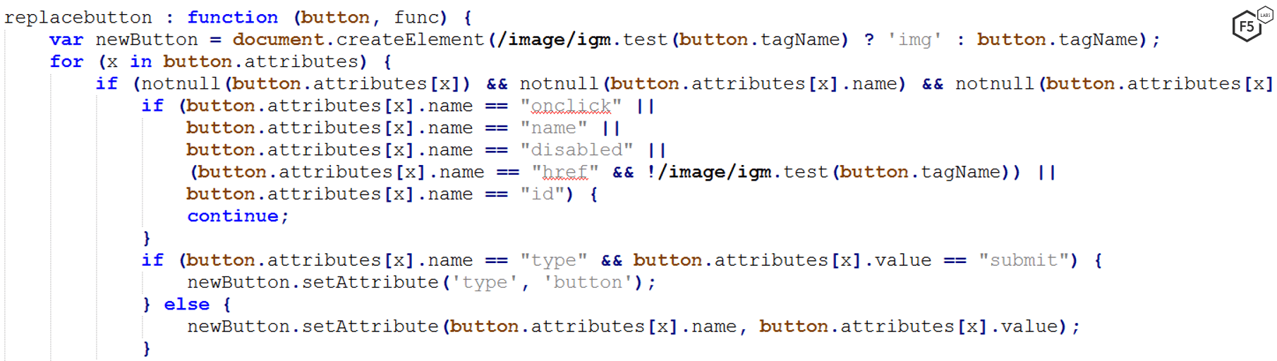 Figure 6. The utility method showing a replacement of a legitimate button with a fake one the includes the fraudsters logic